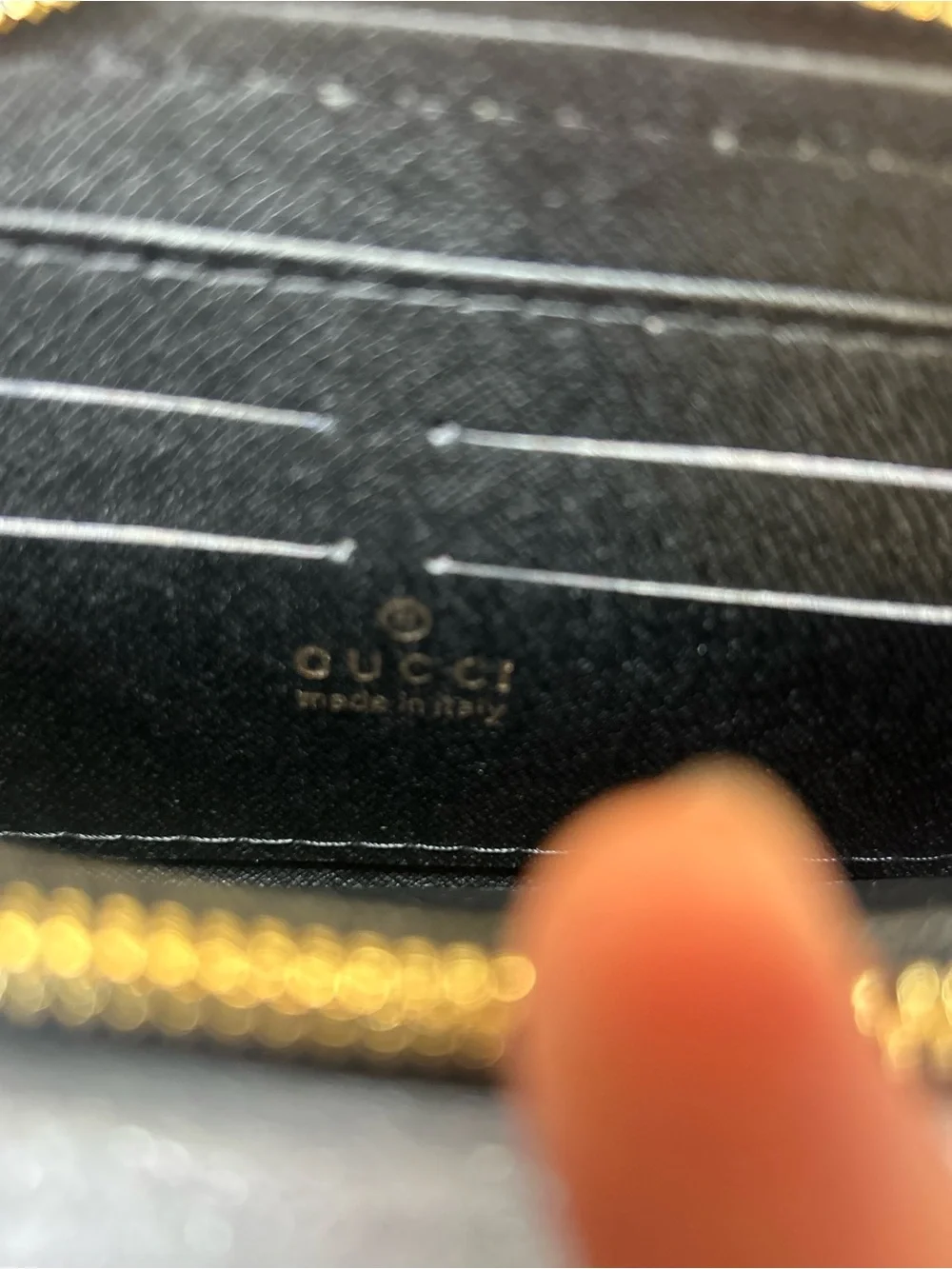 Gucci Black Embossed GG Zip Wallet with Green-Red Web Stripe
